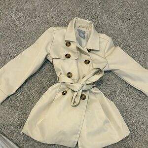 Tahari Ivory Double-Breasted Trench Coat